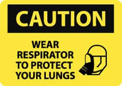 NMC - "Caution - Wear Respirator to Protect Your Lungs", 10" Long x 14" Wide, Pressure-Sensitive Vinyl Safety Sign - Rectangle, 0.004" Thick, Use for Accident Prevention - Americas Industrial Supply