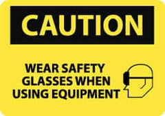 NMC - "Caution - Wear Safety Glasses When Using Equipment", 10" Long x 14" Wide, Pressure-Sensitive Vinyl Safety Sign - Rectangle, 0.004" Thick, Use for Accident Prevention - Americas Industrial Supply