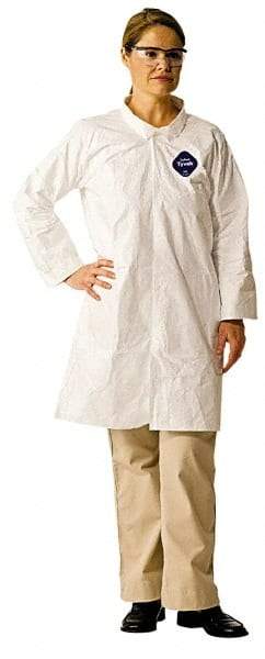 Dupont - Size 4XL White Disposable Chemical Resistant Lab Coat - Tyvek, Snap Front, Open Cuff - Americas Industrial Supply