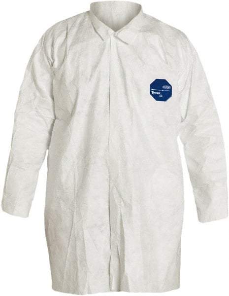 Dupont - Size 2XL White Disposable Chemical Resistant Lab Coat - Tyvek, Snap Front, Open Cuff - Americas Industrial Supply