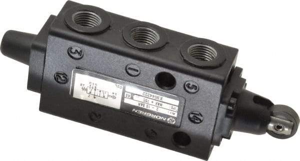 Norgren - 0.34 CV Rate, 1/8" NPT Inlet 5/2 Super Mechanical Valve - 1/8" NPT Inlet, Packed Spool Valve, Roller Actuator - Americas Industrial Supply
