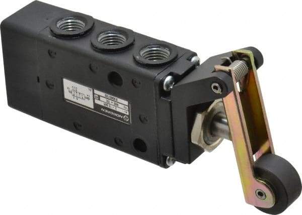 Norgren - 0.98 CV Rate, 1/4" NPT Inlet 5/2 Super Mechanical Valve - 1/4" NPT Inlet, Packed Spool Valve, Roller Lever Actuator - Americas Industrial Supply