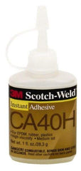3M - 1 Lb Bottle Yellow Instant Adhesive - Series CA40H, 5 to 30 sec Working Time, 24 hr Full Cure Time, Bonds to Cardboard, Cork Board, Fabric, Fiberglass, Foam, Metal, Paper, Plastic, Rubber & Vinyl - Americas Industrial Supply
