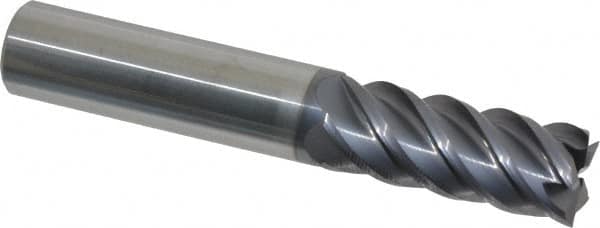 SGS - 1/2", 1-1/4" LOC, 1/2" Shank Diam, 3" OAL, 5 Flute, Solid Carbide Square End Mill - Single End, AlTiN Finish, Spiral Flute, 45° Helix, Right Hand Cut, Right Hand Flute, Series 55 - Americas Industrial Supply