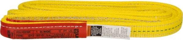 Lift-All - 4' Long x 1" Wide, 6,200 Lb Vertical Capacity, 2 Ply, Polyester Web Sling - 4,900 Lb Choker Capacity, Yellow - Americas Industrial Supply