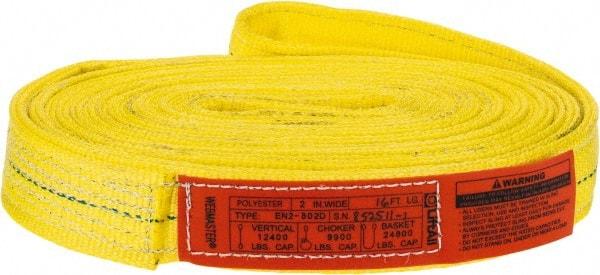 Lift-All - 16' Long x 2" Wide, 12,200 Lb Vertical Capacity, 2 Ply, Polyester Web Sling - 9,800 Lb Choker Capacity, Yellow - Americas Industrial Supply