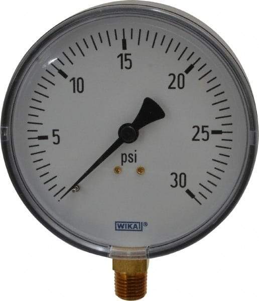 Wika - 4" Dial, 1/4 Thread, 0-30 Scale Range, Pressure Gauge - Lower Connection Mount, Accurate to 3-2-3% of Scale - Americas Industrial Supply