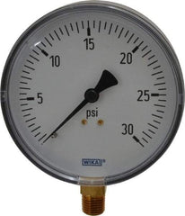 Wika - 4" Dial, 1/4 Thread, 0-30 Scale Range, Pressure Gauge - Lower Connection Mount, Accurate to 3-2-3% of Scale - Americas Industrial Supply