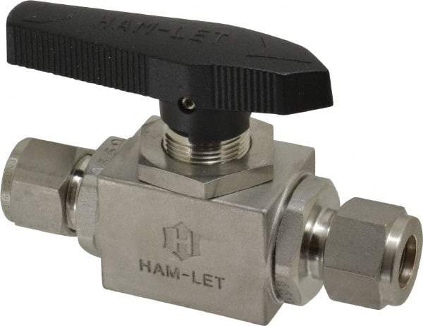 Ham-Let - 1/2" Pipe, Stainless Steel, Inline, Two Way Flow, Instrumentation Ball Valve - 3,000 psi WOG Rating, Tee Handle, PTFE Seal, PTFE Seat, Swaglok SS-45S8 - Americas Industrial Supply