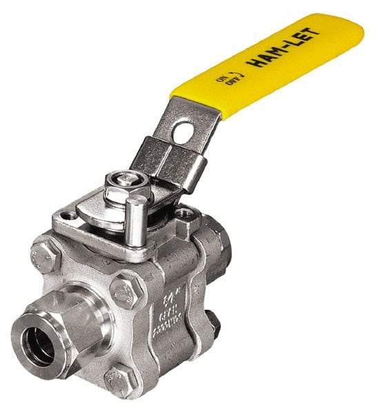 Ham-Let - 1/2" Pipe, Standard Port, Stainless Steel Swing-Out Ball Valve - 1 Piece, Inline - One Way Flow, Tube O.D. x Tube O.D. Ends, Locking Lever with Plate Handle, 2,000 WOG - Americas Industrial Supply