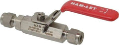 Ham-Let - 1/4" Pipe, Compression x Compression End Connections, Stainless Steel, Inline, Two Way Flow, Instrumentation Ball Valve - 2,000 psi WOG Rating, Locking Lever Handle, Reinforced PTFE Seal, Reinforced PTFE Seat - Americas Industrial Supply