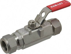 Ham-Let - 3/4" Pipe, Compression x Compression End Connections, Stainless Steel, Inline, Two Way Flow, Instrumentation Ball Valve - 2,000 psi WOG Rating, Locking Lever Handle, Reinforced PTFE Seal, Reinforced PTFE Seat - Americas Industrial Supply
