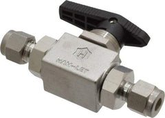 Ham-Let - 1/4" Pipe, Stainless Steel, Inline, Two Way Flow, Instrumentation Ball Valve - 3,000 psi WOG Rating, Tee Handle, PTFE Seal, PTFE Seat, Swaglok SS-42S4 - Americas Industrial Supply