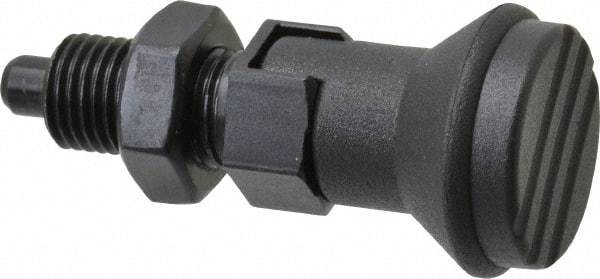 Gibraltar - 3/8-24, 15mm Thread Length, 5mm Plunger Diam, Lockout Knob Handle Indexing Plunger - Plunger Style D, 17mm Body Length, 47mm OAL, Steel - Americas Industrial Supply