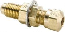 Parker - 1/2" OD, Brass Bulkhead Union - 150 Max Working psi, -40 to 200°F, Comp x Comp Ends - Americas Industrial Supply