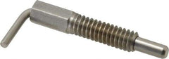 Vlier - 1/4-20 Thread, 0.8" Thread Length, 0.16" Plunger Diam, 0.5 Lb Init to 2.5 Lb Final End Force, Stainless Steel L Handle Plunger - 1-1/4" Body Length, 0.8" Length Under Head, Locking Element, 0.38" Plunger Projection - Americas Industrial Supply