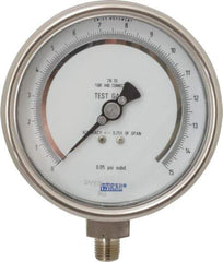 Wika - 4" Dial, 1/4 Thread, 0-15 Scale Range, Pressure Gauge - Lower Connection Mount, Accurate to 0.25% of Scale - Americas Industrial Supply