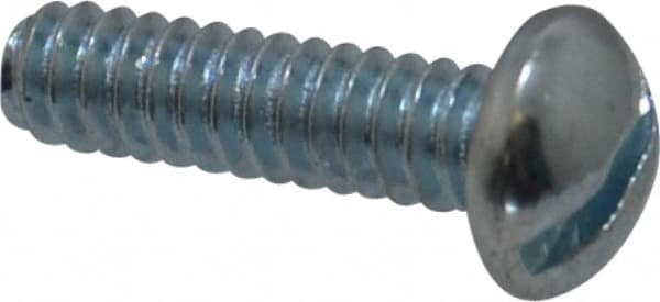 Value Collection - #6-32 UNC, 1/2" Length Under Head Slotted Drive Machine Screw - Round Head, Grade J82 Steel, Zinc-Plated Finish, Without Washer - Americas Industrial Supply