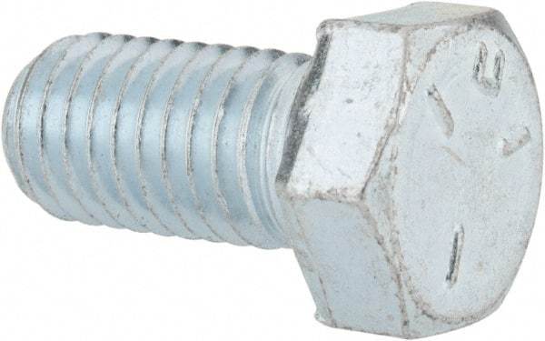 Made in USA - 1/2-13 UNC, 1" Length Under Head Hex Head Cap Screw - Fully Threaded, Grade 5 Steel, Zinc-Plated Finish, 3/4" Hex - Americas Industrial Supply