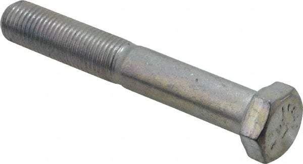 Made in USA - 3/8-24 UNF, 2-1/2" Length Under Head Hex Head Cap Screw - Partially Threaded, Grade 5 Steel, Zinc-Plated Finish, 9/16" Hex - Americas Industrial Supply