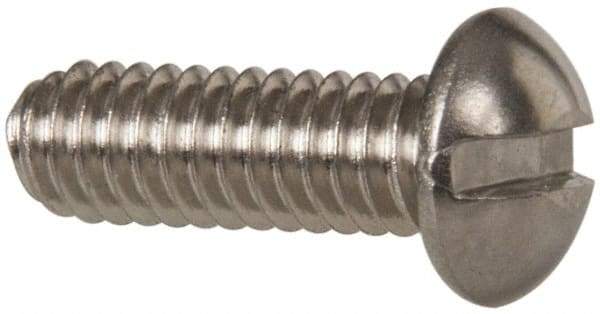 Value Collection - #8-32 UNC, 1/2" Length Under Head Slotted Drive Machine Screw - Round Head, Grade 18-8 Stainless Steel, Uncoated, Without Washer - Americas Industrial Supply