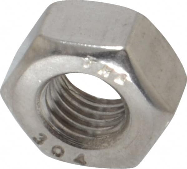 Value Collection - 1/4-28 UNF Stainless Steel Right Hand Hex Nut - 7/16" Across Flats, 7/32" High, Uncoated - Americas Industrial Supply