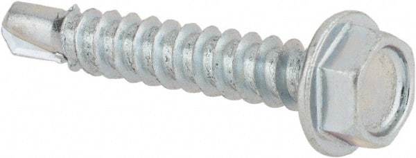 Value Collection - #8, Hex Washer Head, Hex Drive, 1" Length Under Head, #2 Point, Self Drilling Screw - Steel, Zinc-Plated Finish - Americas Industrial Supply