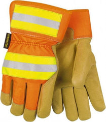 MCR Safety - Size S Pigskin General Protection Work Gloves - For General Purpose, Uncoated, Safety Cuff, Tan/Hi-Vis Orange, Paired - Americas Industrial Supply