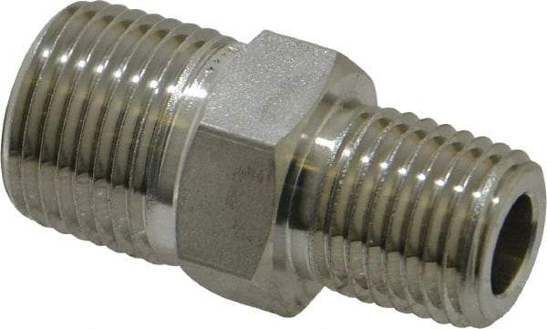 Ham-Let - 3/8 x 1/4" Grade 316 Stainless Steel Pipe Hex Nipple - MNPT End Connections, 7,300 psi - Americas Industrial Supply
