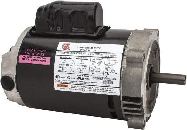 US Motors - 1/2 hp, ODP Enclosure, Auto Thermal Protection, 3,450 RPM, 115/208-230 Volt, 60 Hz, Industrial Electric AC/DC Motor - Size 56C Frame, C-Face Mount, 1 Speed, Ball Bearings, 8.2/4.2-4.1 Full Load Amps, B Class Insulation, Reversible - Americas Industrial Supply