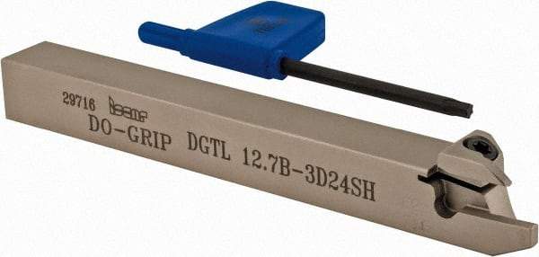 Iscar - External Thread, 0.118" Min Groove Width, 4.7" OAL, Left Hand Indexable Grooving Cutoff Toolholder - 0.094 Seat Size, 1/2" Shank Height x 1/2" Shank Width, DG.. Insert Style, DGT Toolholder Style, Series Do-Grip - Americas Industrial Supply