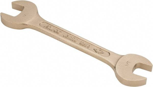 Ampco - 3/4" x 7/8" Nonsparking Open End Wrench - 8" OAL, Double End, Plain Finish, 15° Head Angle - Americas Industrial Supply