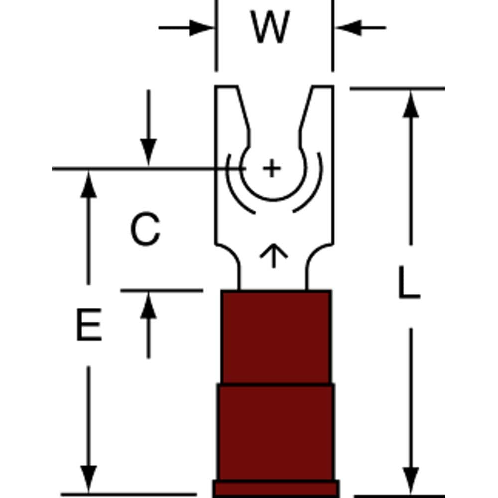 3M - #6 Stud, 22 to 18 AWG Compatible, Partially Insulated, Crimp Connection, Standard Fork Terminal - Americas Industrial Supply