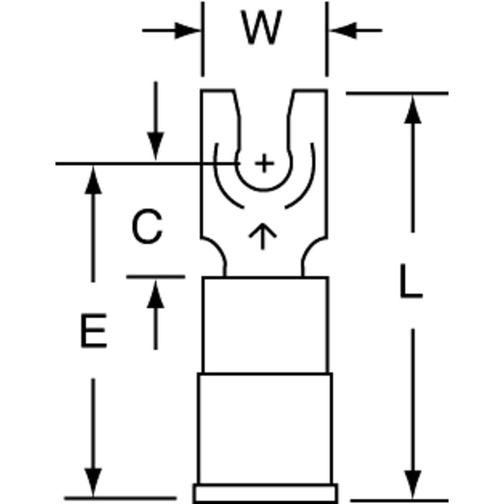 3M - #6 Stud, 16 to 14 AWG Compatible, Partially Insulated, Crimp Connection, Locking Fork Terminal - Americas Industrial Supply