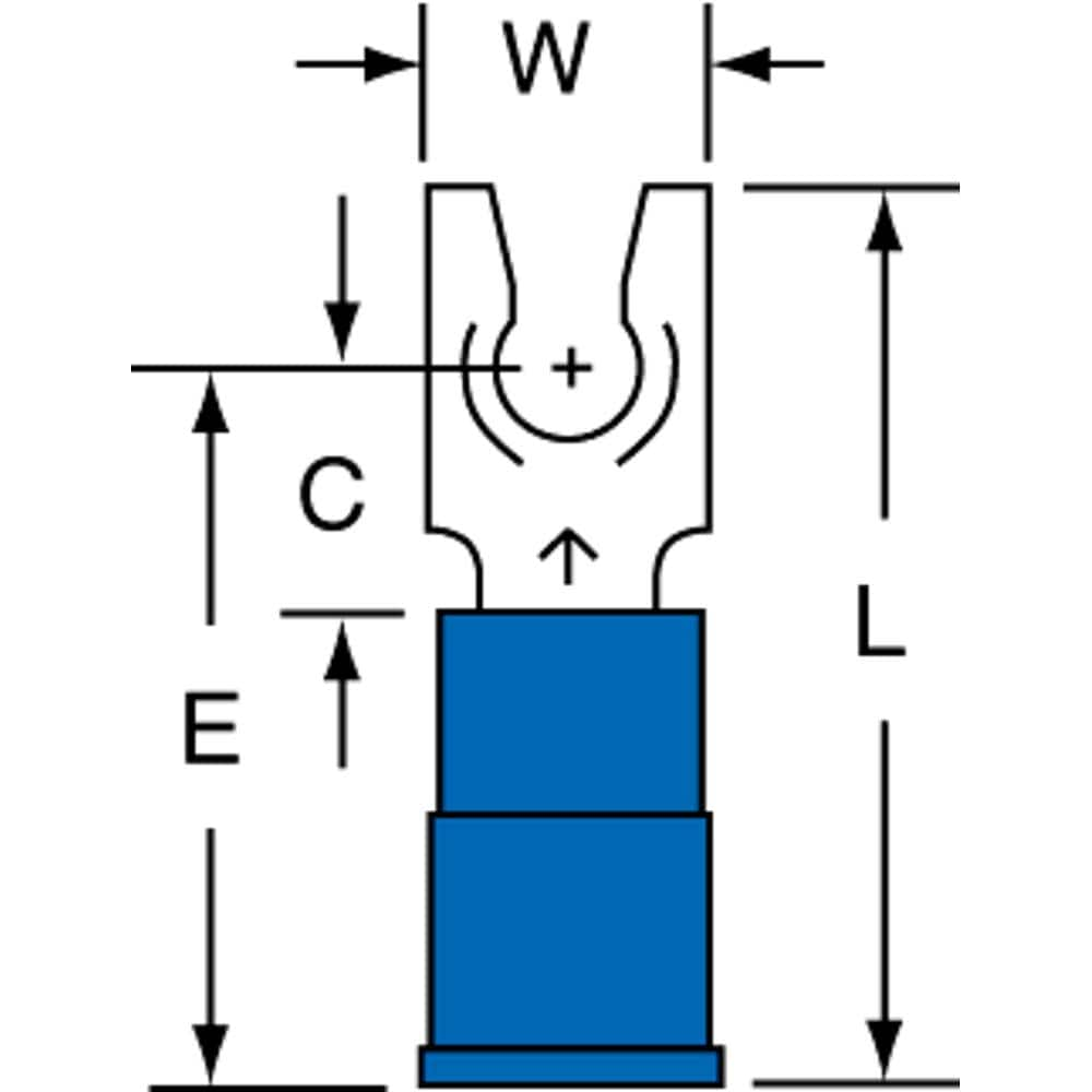 3M - #8 Stud, 16 to 14 AWG Compatible, Partially Insulated, Crimp Connection, Standard Fork Terminal - Americas Industrial Supply