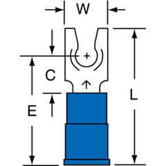 3M - #8 Stud, 16 to 14 AWG Compatible, Partially Insulated, Crimp Connection, Locking Fork Terminal - Americas Industrial Supply