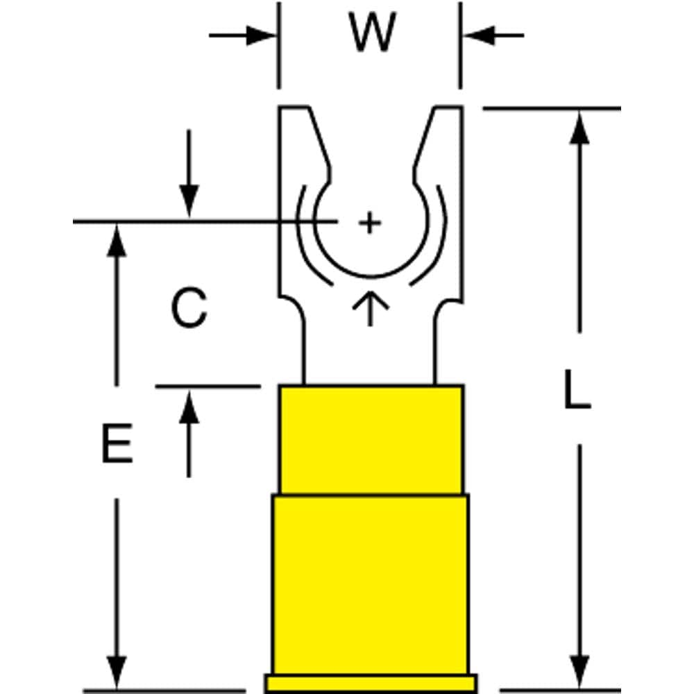 3M - #10 Stud, 12 to 10 AWG Compatible, Partially Insulated, Crimp Connection, Standard Fork Terminal - Americas Industrial Supply