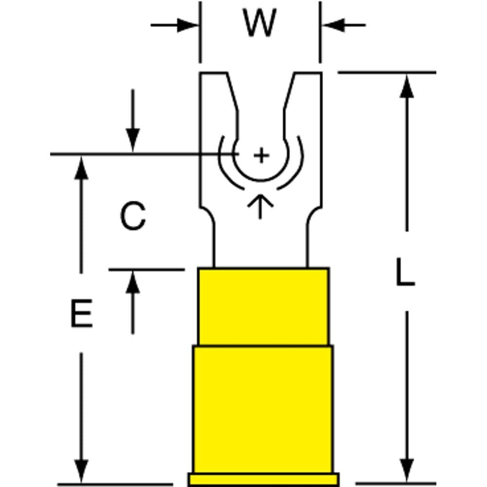 3M - #6 Stud, 12 to 10 AWG Compatible, Partially Insulated, Crimp Connection, Locking Fork Terminal - Americas Industrial Supply