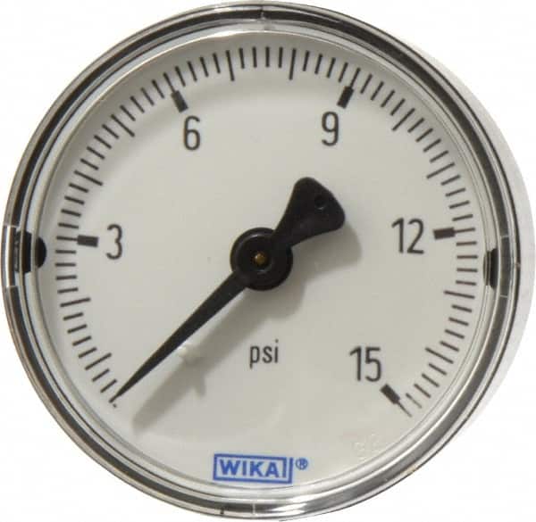 Wika - 2" Dial, 1/4 Thread, 0-15 Scale Range, Pressure Gauge - Center Back Connection Mount, Accurate to 3-2-3% of Scale - Americas Industrial Supply