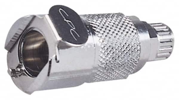 CPC Colder Products - PTF Brass, Quick Disconnect, Valved Inline Coupling Body - 250 Max psi, -40 to 180°F, 1.87" OAL x 0.89" Overall Height, Chrome Plated - Americas Industrial Supply