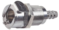 CPC Colder Products - 3/8" Inside Tube Diam, Brass, Quick Disconnect, Hose Barb Valved Panel Mount Coupling Body - 250 Max psi, -40 to 180°F, 1.87" OAL x 0.89" Overall Height, Chrome Plated - Americas Industrial Supply