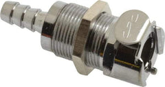 CPC Colder Products - 1/4" Inside Tube Diam, Brass, Quick Disconnect, Hose Barb Valved Panel Mount Coupling Body - 250 Max psi, -40 to 180°F, 2" OAL x 0.89" Overall Height, Chrome Plated - Americas Industrial Supply
