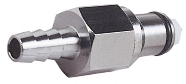 CPC Colder Products - 3/8" Inside Tube Diam, Brass, Quick Disconnect, Hose Barb Valved Inline Coupling Insert - 250 Max psi, -40 to 180°F, 1.87" OAL x 0.65" Overall Height, Chrome Plated - Americas Industrial Supply
