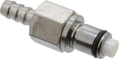 CPC Colder Products - 1/4" Inside Tube Diam, Brass, Quick Disconnect, Hose Barb Valved Inline Coupling Insert - 250 Max psi, -40 to 180°F, 2" OAL x 0.65" Overall Height, Chrome Plated - Americas Industrial Supply