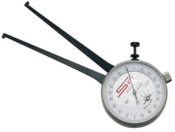 SPI - 3-1/4 to 4-1/4" Inside Dial Caliper Gage - 0.001" Graduation, 0.038mm Accuracy, 3-1/4" Leg Length, Ball Contact Points - Americas Industrial Supply