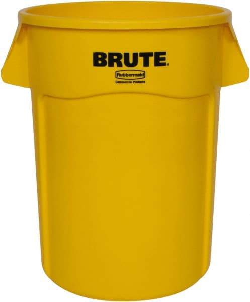 Rubbermaid - 55 Gal Yellow Round Trash Can - Polyethylene, None Graphic, 33.2" High, Lid Not Included - Americas Industrial Supply