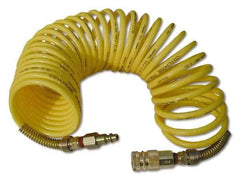 Coilhose Pneumatics - 3/8" ID, 3/8 Thread, 50' Long, Yellow Nylon Coiled & Self Storing Hose - 165 Max psi, Industrial Interchange Coupler x Male Swivel - Americas Industrial Supply