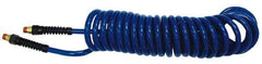 Coilhose Pneumatics - 1/4" ID, 1/4 Thread, 12' Long, Yellow Nylon Coiled & Self Storing Hose - 185 Max psi, Industrial Interchange Coupler x Male Swivel - Americas Industrial Supply