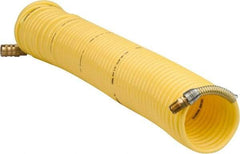 Coilhose Pneumatics - 1/4" ID, 1/4 Thread, 50' Long, Yellow Nylon Coiled & Self Storing Hose - 185 Max psi, Industrial Interchange Coupler x Male Swivel - Americas Industrial Supply
