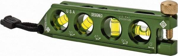 Greenlee - Magnetic 5-1/2" Long 4 Vial Torpedo Level - Aluminum, Green, 1 0°, 1 30°, 1 45° & 1 90° Vials - Americas Industrial Supply